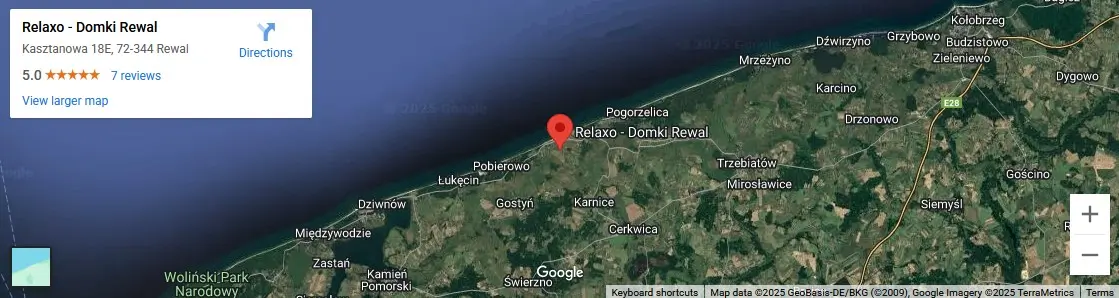 Anfahrtskarte zu den RELAXO Ferienhäusern Rewal, Kasztanowa 18E